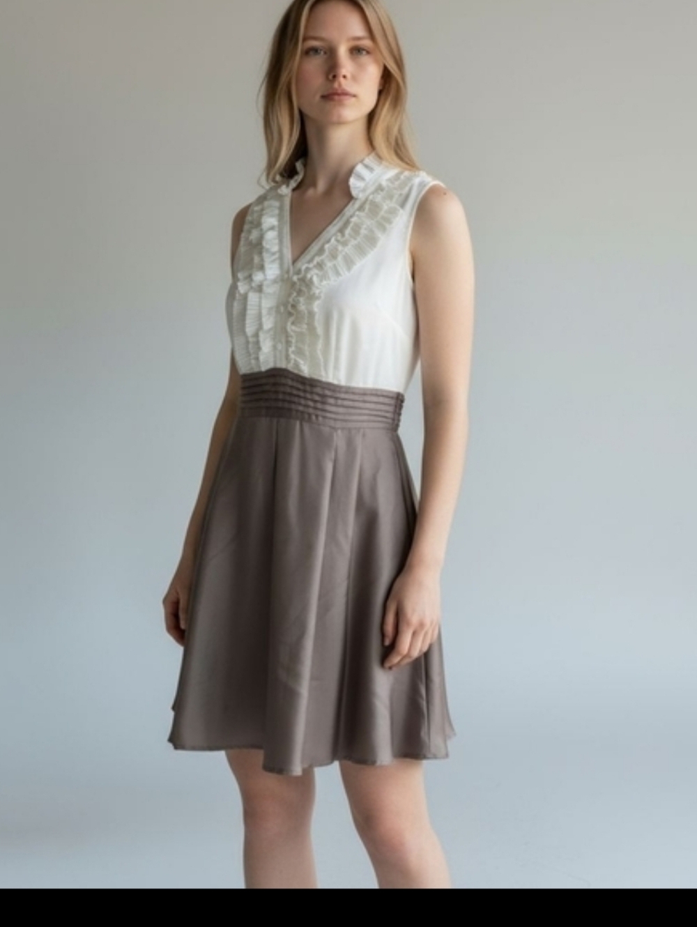 Anthropologie Fumblin' Foe Silk Tulle Lined Silk Tuxedo Neutral Dress Sz M